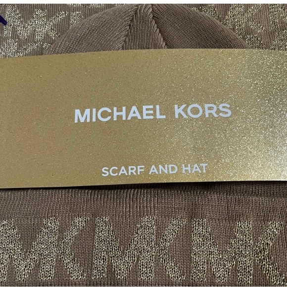 NWT Michael Kors hat and scarf set...tan & gold...In Box great gift!! main image 6